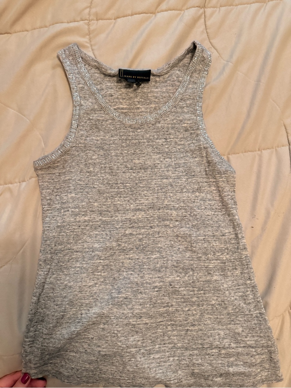 I Jeans by Buffalo Vintage Heathered Gray Ribbed Tank with Sparkle Trim
